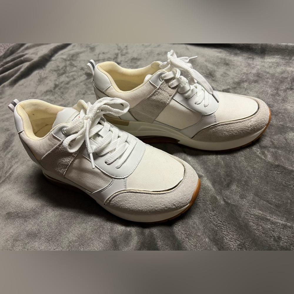 ANJOUFEMME Women Walking Shoes Fashion Wedge Comfort Sneakers Ivory Gold